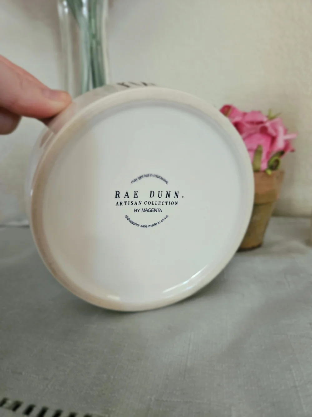 Rae Dunn White Ceramic Cat Bowl with Green Interior - PUURR